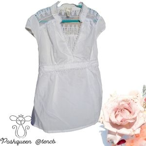 Ambiance Lace Back V Neck Blouse White Size Large